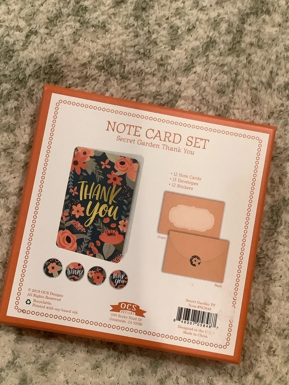 Thank You Boxed Floral Note Cards & Sticker Set of 12 NWT OCS Designs